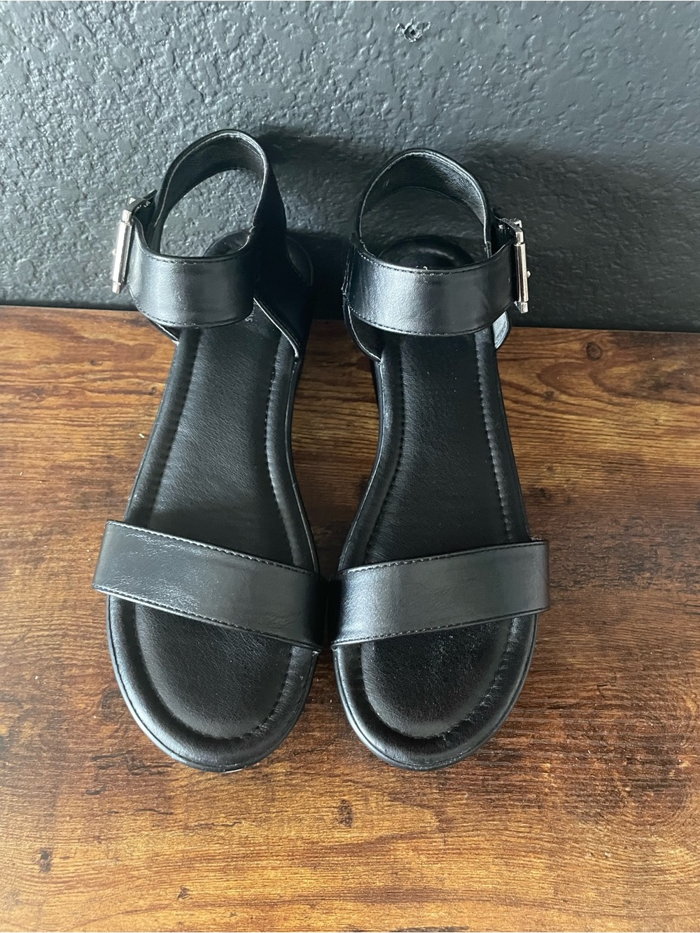 Women's Black Ankle-Strap Platform Sandals with Buckle
